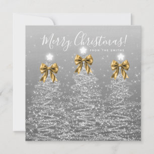 Holiday Silver Christmas Trees Greeting Gold