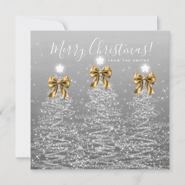 Holiday Silver Christmas Trees Greeting Gold  Card (Front)
