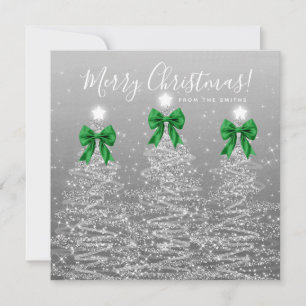 Holiday Silver Christmas Trees Greeting Green Card