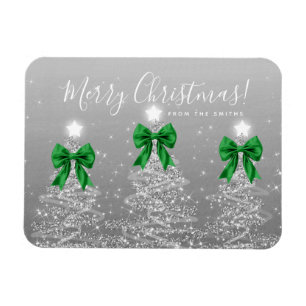 Holiday Silver Christmas Trees Greeting Green Magnet