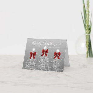 Holiday Silver Christmas Trees Greeting Red Card