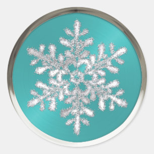 Holiday Silver Crystal Snowflake Turquoise Blue Classic Round Sticker