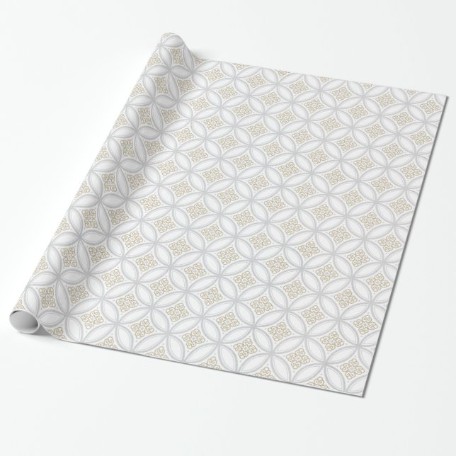 Holiday silver grey Moroccan circle pattern Wrapping Paper (Unrolled)