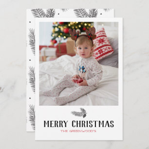 Holiday Simple Evergreen Branch Family Photo Card
