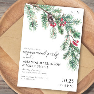 Holiday Simple Pine Branch Engagement Party Invitation