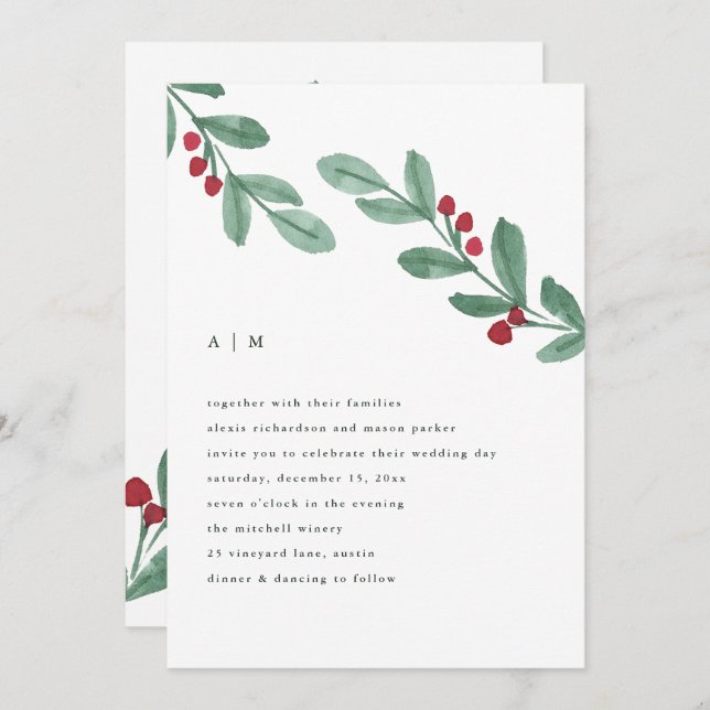 Holiday Simplicity | Christmas Greenery Wedding Invitation (Front/Back)