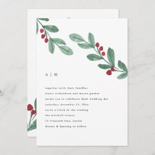 Holiday Simplicity   Christmas Greenery Wedding Invitation