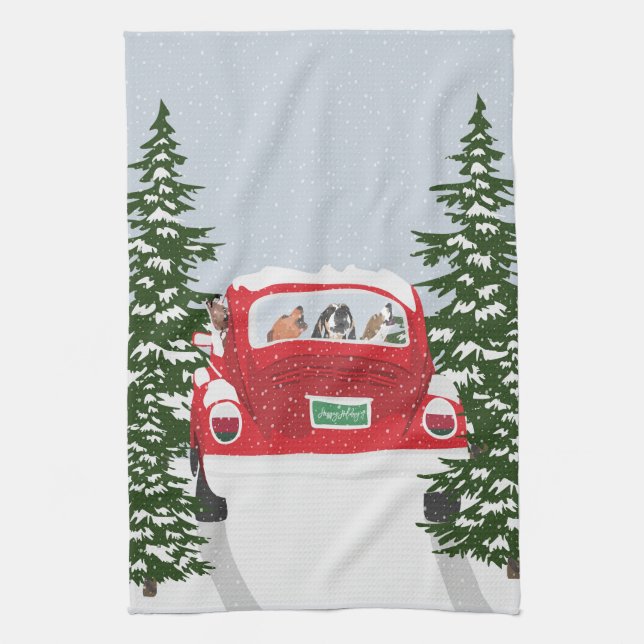 Holiday singing in the Car Tea Towel (Vertical)