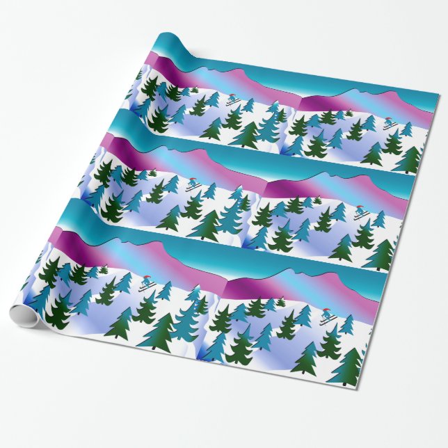 Holiday Ski Slope Wrapping Paper (Unrolled)