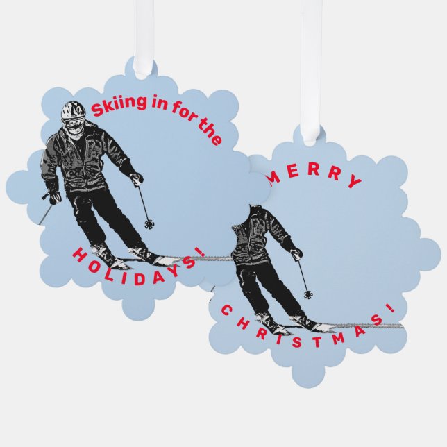 Holiday Skier - Downhill Skiing Tree Decoration Card (Front/Back)