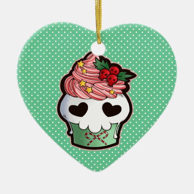Holiday Skull Cupcake Ceramic Tree Decoration (Front)