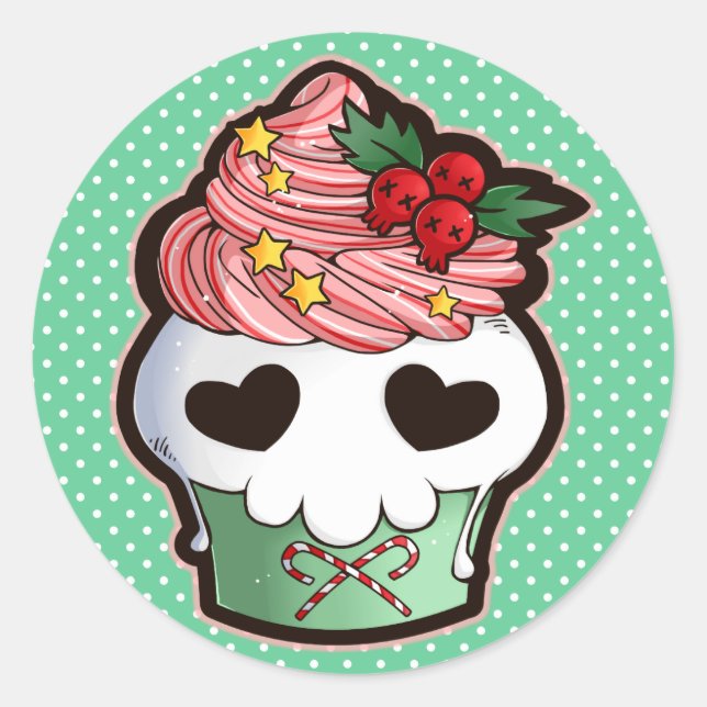 Holiday Skull Cupcake Classic Round Sticker (Front)