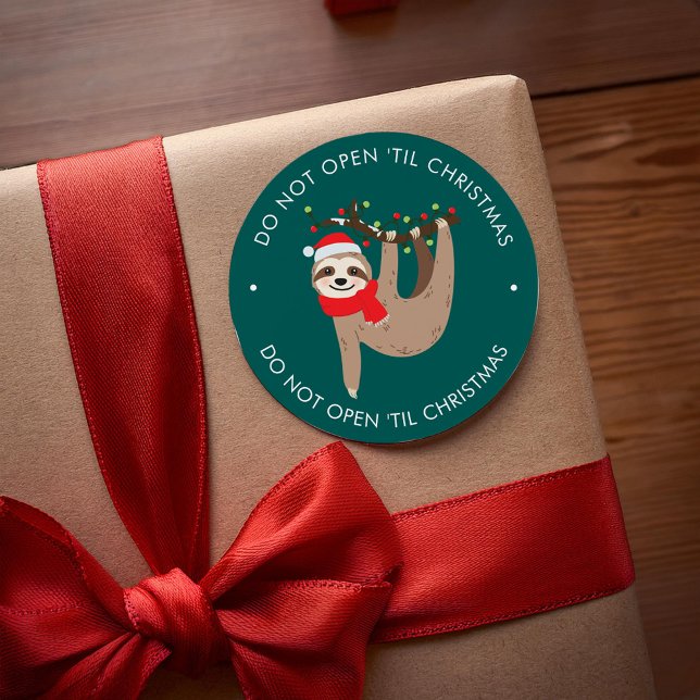 Holiday Sloth - Add Your Own Text Christmas Classic Round Sticker (Creator Uploaded)