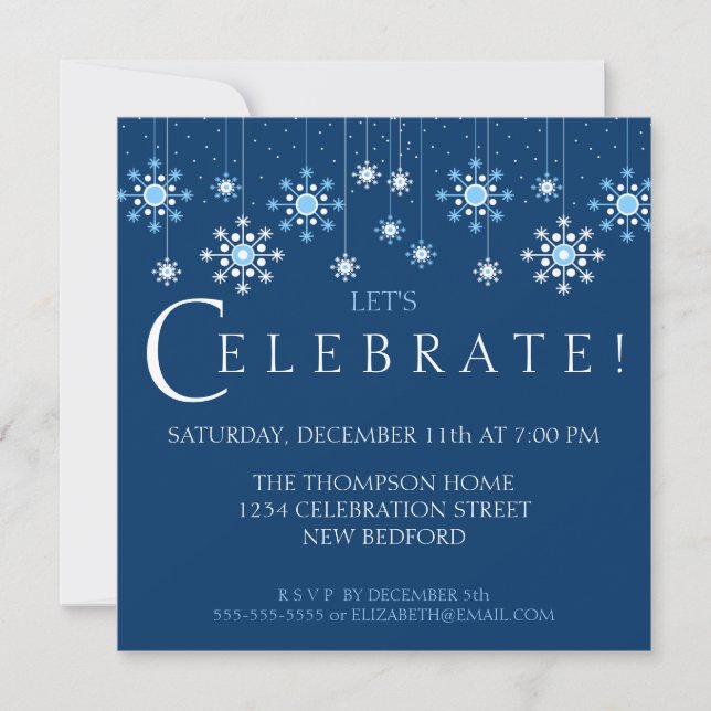 Holiday Snowflake in Ice Blue Party Invitation (Front)