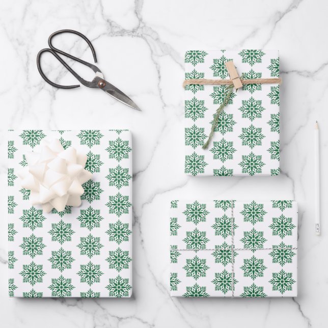 Holiday Snowflake Plaid Pattern Green Wrapping Paper Sheet (Front)
