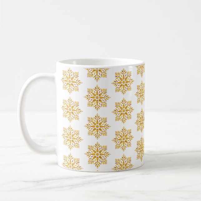 Holiday Snowflake Plaid Pattern Yellow Coffee Mug (Left)