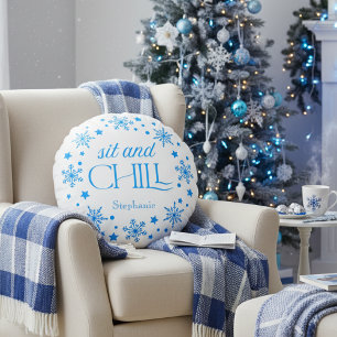 Holiday Snowflake Round Pillow