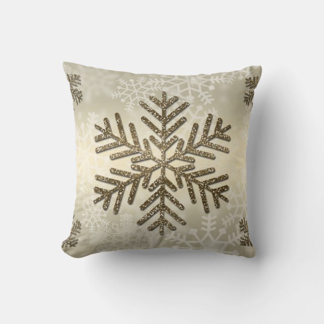 Holiday Snowflake with Gold Glitter Cushion (Front)