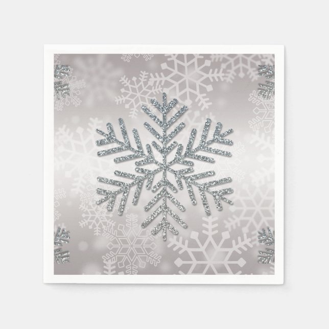 Holiday Snowflake with Silver Glitter Napkin (Front)