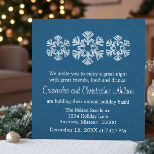 Holiday Snowflakes Christmas Party, Blue Invitation