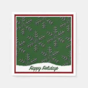Holiday Snowflakes Green Christmas Napkins
