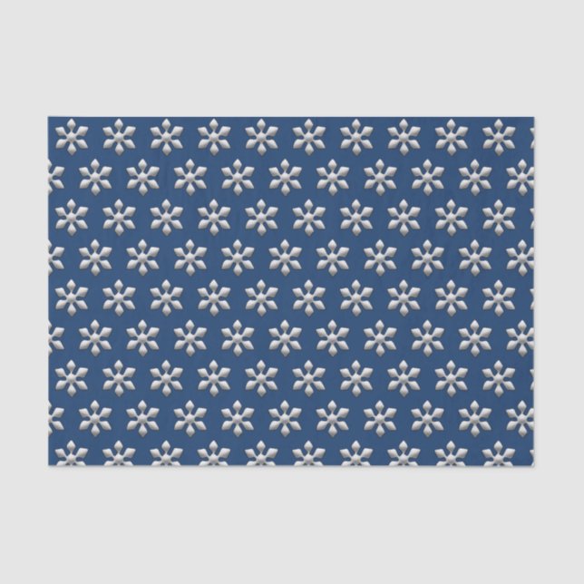 Holiday snowflakes on royal blue silver metallic tissue paper (Front)