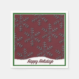 Holiday Snowflakes Red Christmas Napkins