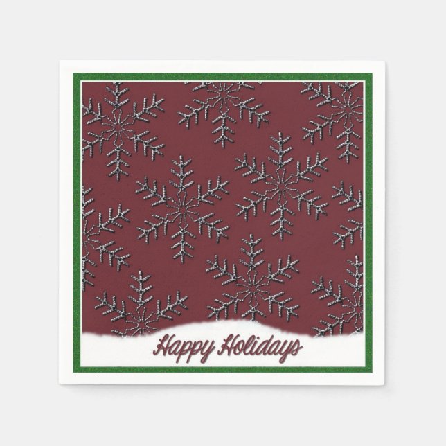 Holiday Snowflakes Red Christmas Napkins (Front)