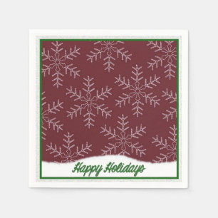 Holiday Snowflakes Red Christmas Napkins