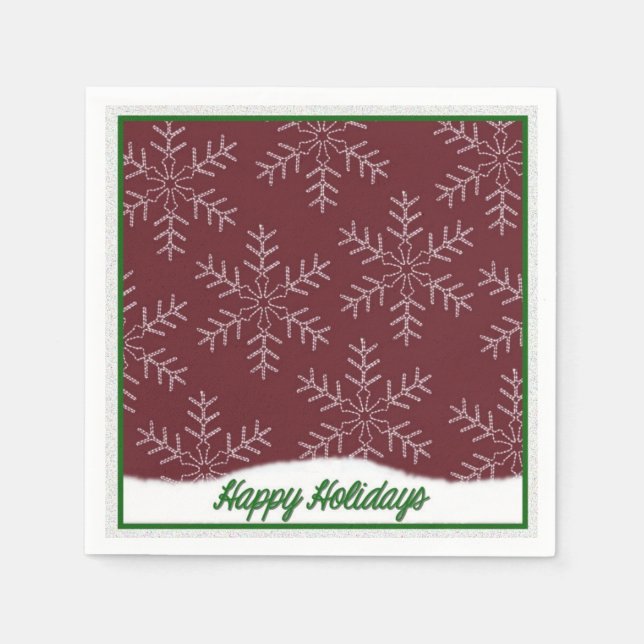 Holiday Snowflakes Red Christmas Napkins (Front)