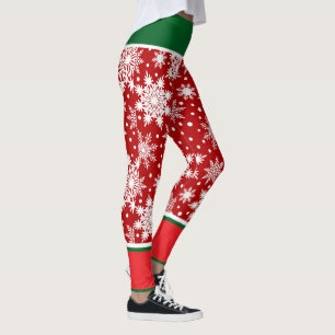 Holiday Snowflakes with Red and Green Accents Leggings