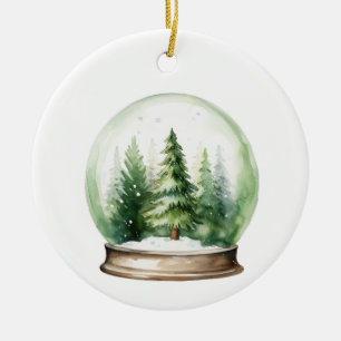 Holiday Snowglobe with Christmas Trees  Ceramic Tree Decoration