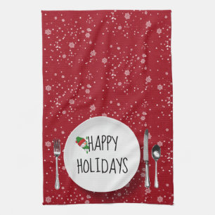 Holiday Snowman And Snowflakes Tea Towel