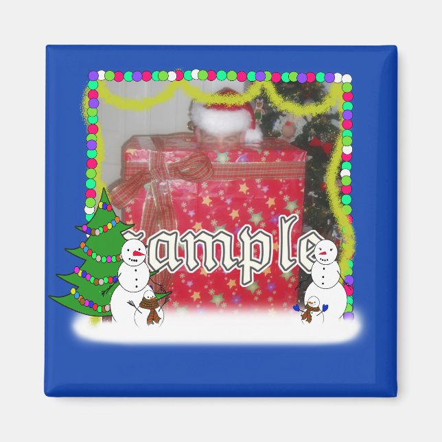 Holiday Snowman Family Photo Frame Magnet (Front)