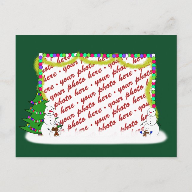 Holiday Snowman Family Photo Frame Postcard (Front)
