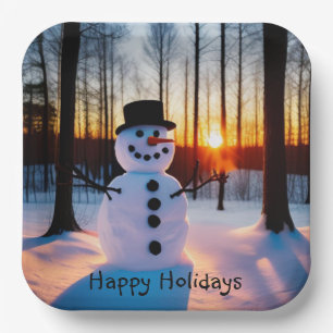 Holiday Snowman  Paper Plate