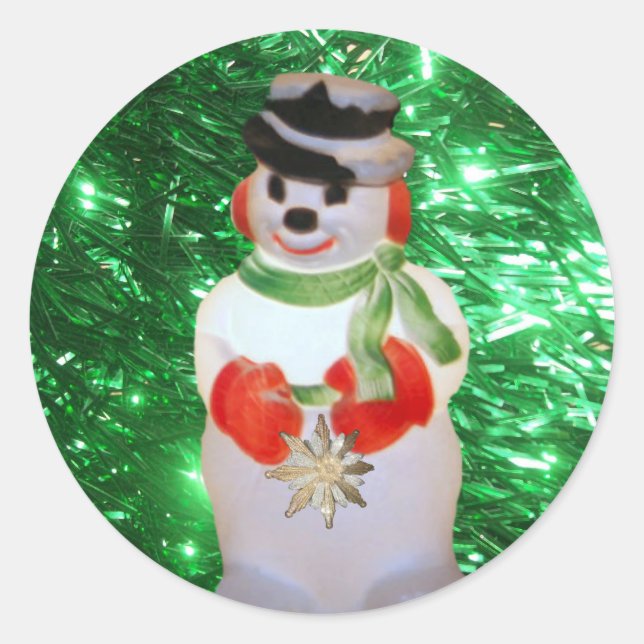 Holiday Snowman Round Glossy Sticker (Front)