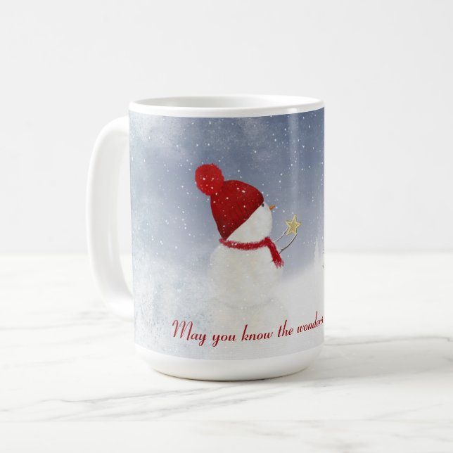 Holiday snowman with gold star coffee mug (Front Left)