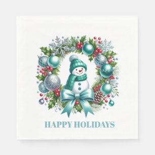 Holiday Snowman Wreath Paper Napkins