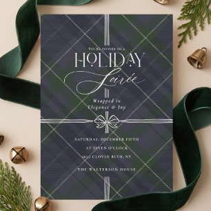 Holiday Soirée Elegant Navy Plaid Christmas Party Invitation