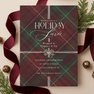 Holiday Soirée Elegant Red Plaid Christmas Party Invitation