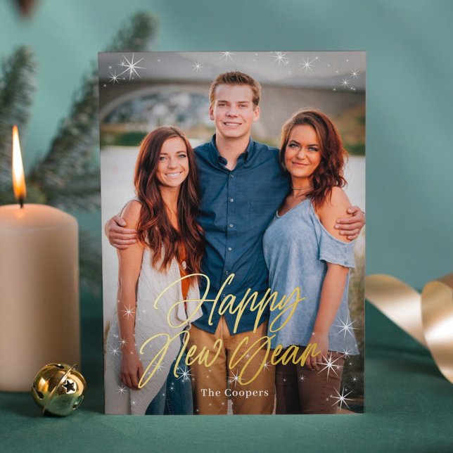 Holiday Sparks Foil Happy New Year Photo Card (Creator Uploaded)