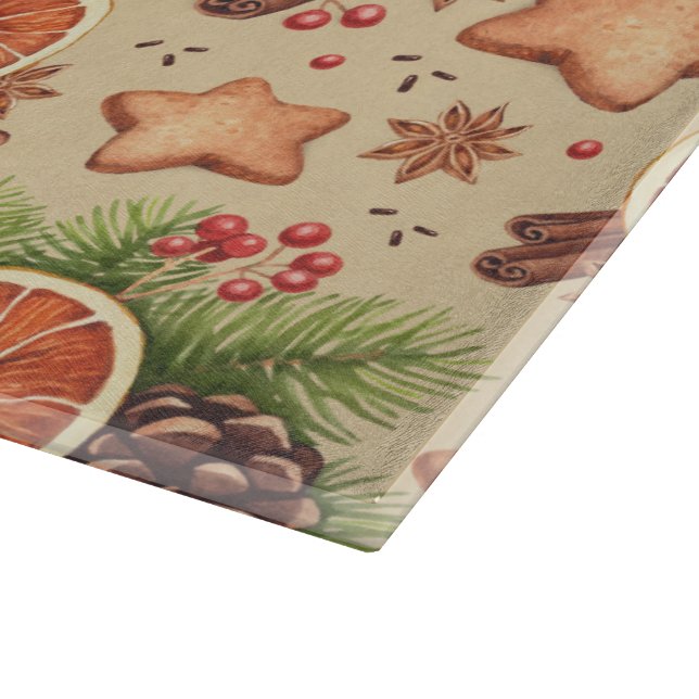 Holiday Spice Glass Cutting Board (Corner)