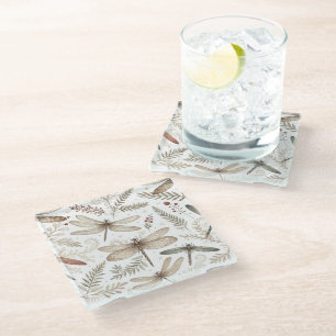 Holiday Spirit Dragonflies Glass Coaster