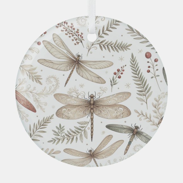 Holiday Spirit Dragonflies Glass Tree Decoration (Front)