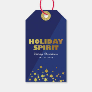 Holiday Spirit Fun Christmas Blue & Gold Gift Tags