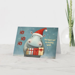 Holiday Spirit Hippo Christmas Card