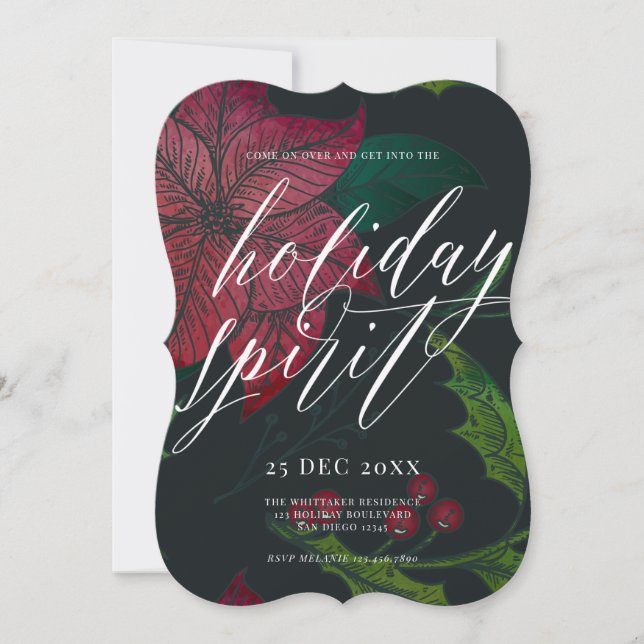 Holiday Spirit Poinsettia Christmas Holiday Party Invitation (Front)