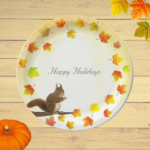 Holiday Squirrel & Fall Leaves  Paper Plate