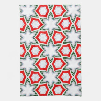 Holiday Stars in Green and Red Tea Towel